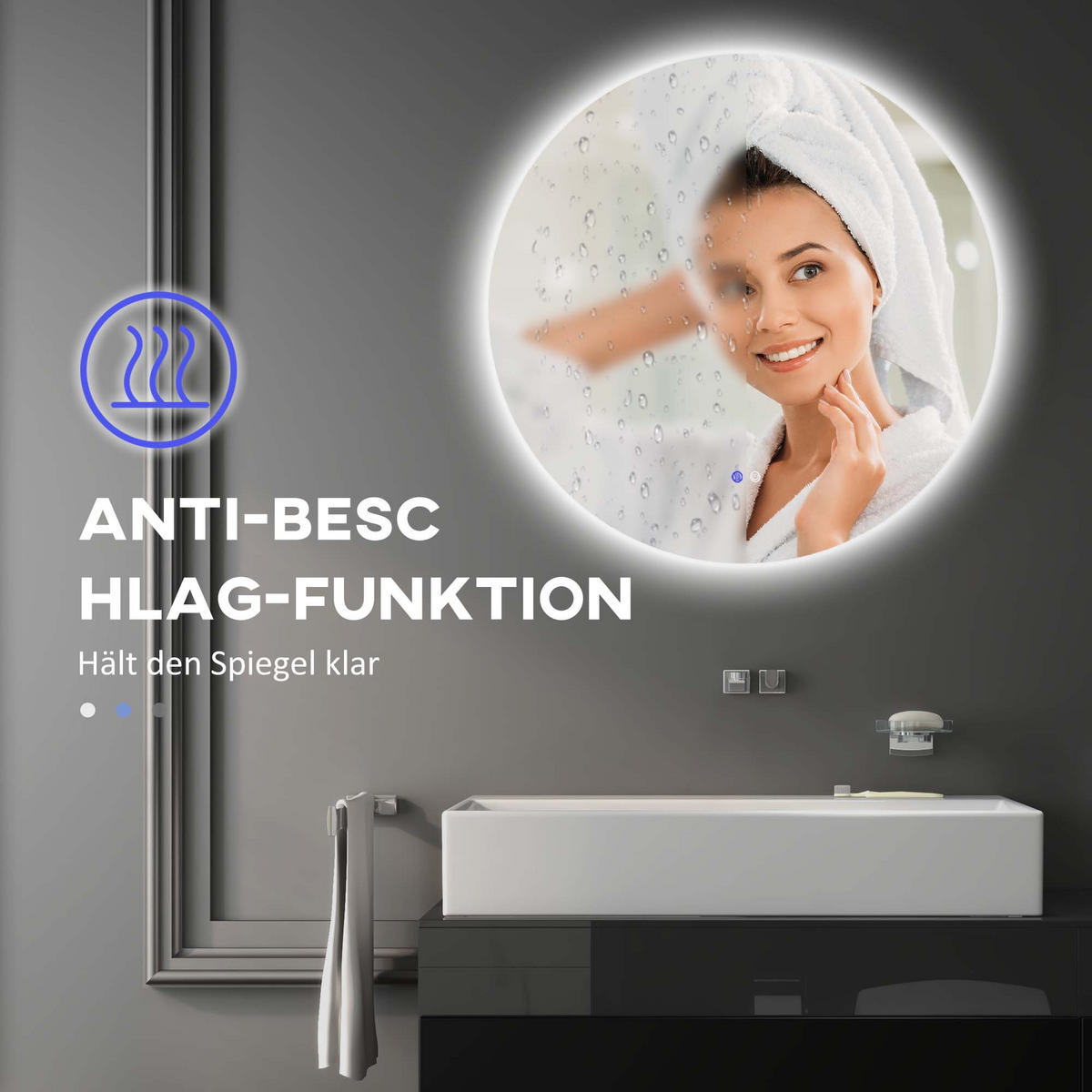 BADEZIMMERSPIEGEL - Transparent, Glas/Metall (60/3.5/60cm) - Kleankin