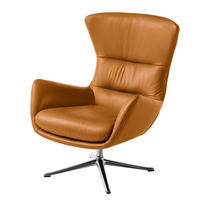 SESSEL mit Kreuzfuß - Chromfarben/Cognac, Leder (84/99/96cm) - home24