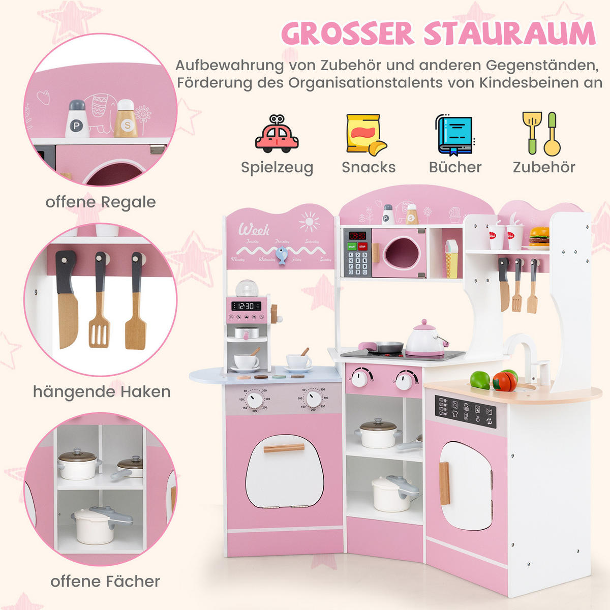 ECK-SPIELKÜCHE Pink - Pink, Holzwerkstoff (30/95/105cm) - COSTWAY