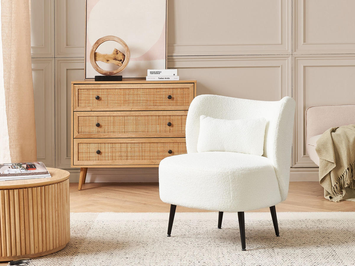 SESSEL BOUCLE Weiß Otsby - Weiß, Holz/Textil (60/76/55cm) - Beliani