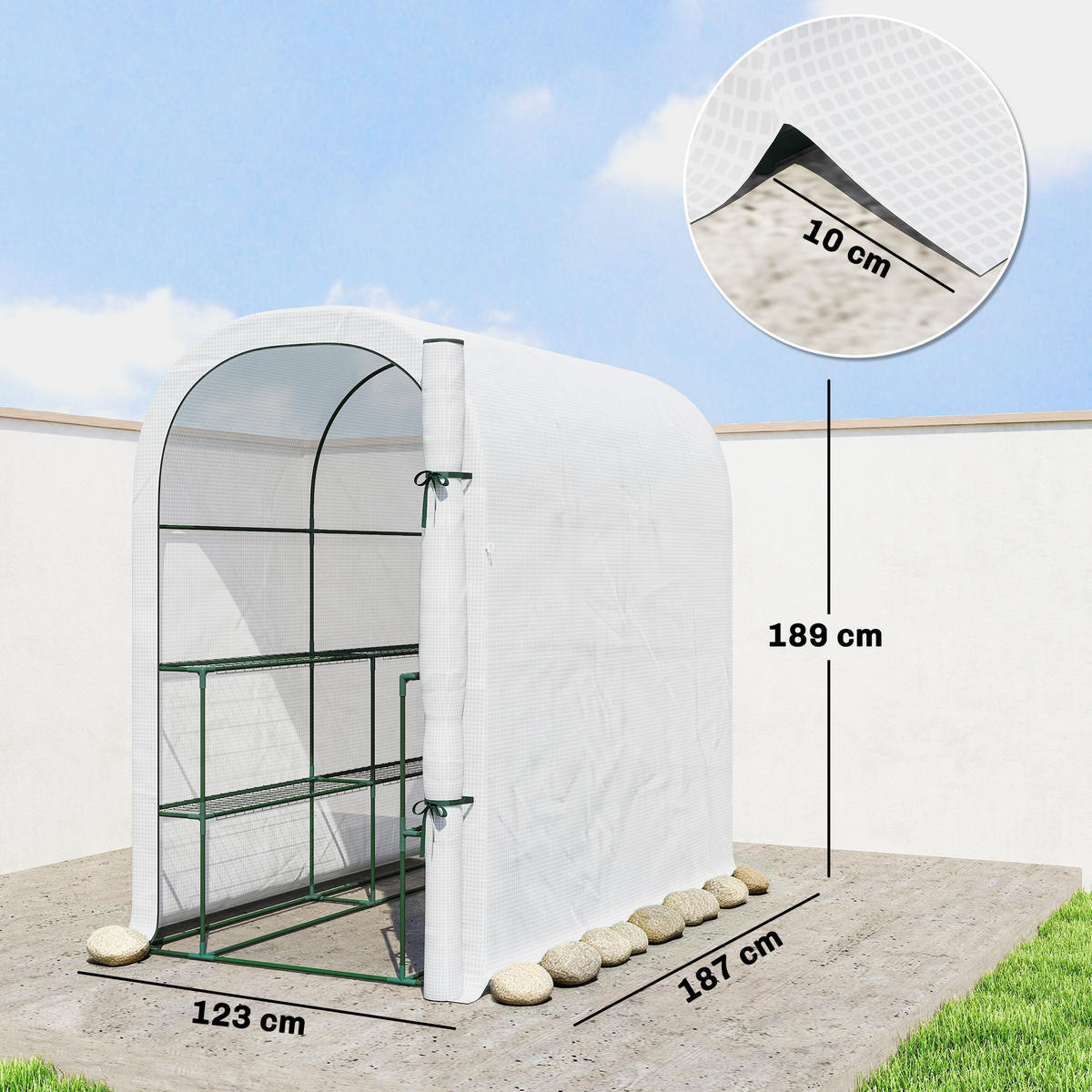 GEWÄCHSHAUS DE-12072 mit Etagen & Rolltür Weiß - Weiß, Metall (123/189/187cm) - ComfortXL