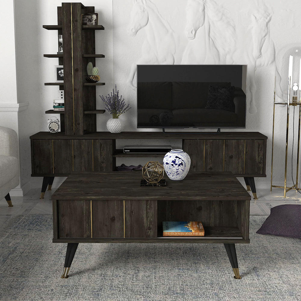 COUCHTISCH Nero Rebab Braun Dunkelgrau - Dunkelgrau/Goldfarben, Holzwerkstoff/Kunststoff (60/90/40cm) - moebel17