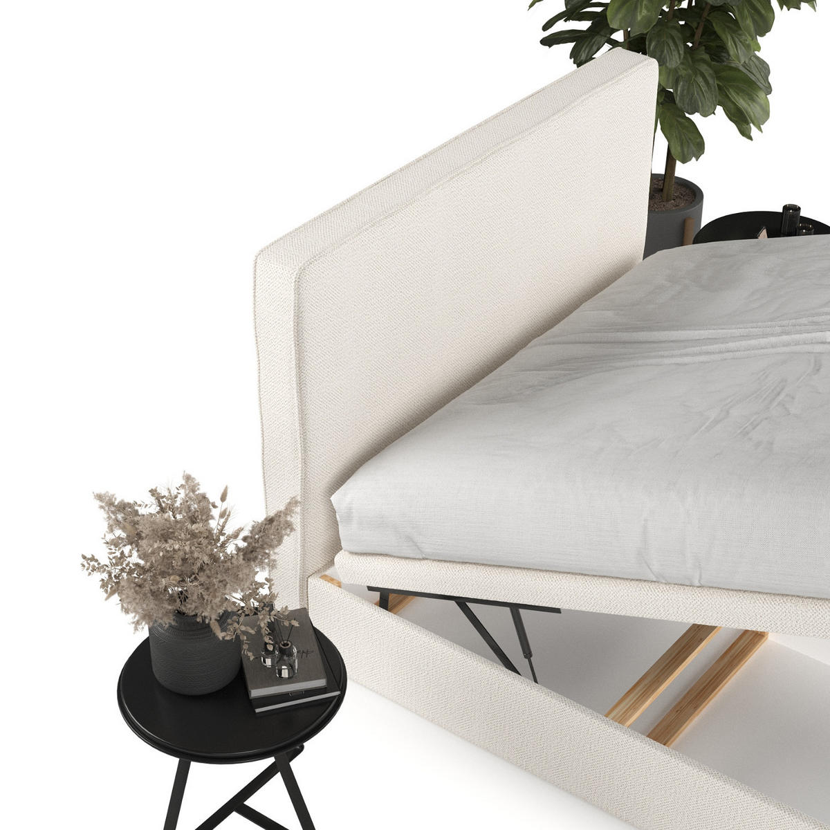 POLSTERBETT Hush mit Stauraum 120/200 cm Creme im Alta Stoff - Creme/Schwarz, Holz/Holzwerkstoff (120/200cm) - AltaBeds