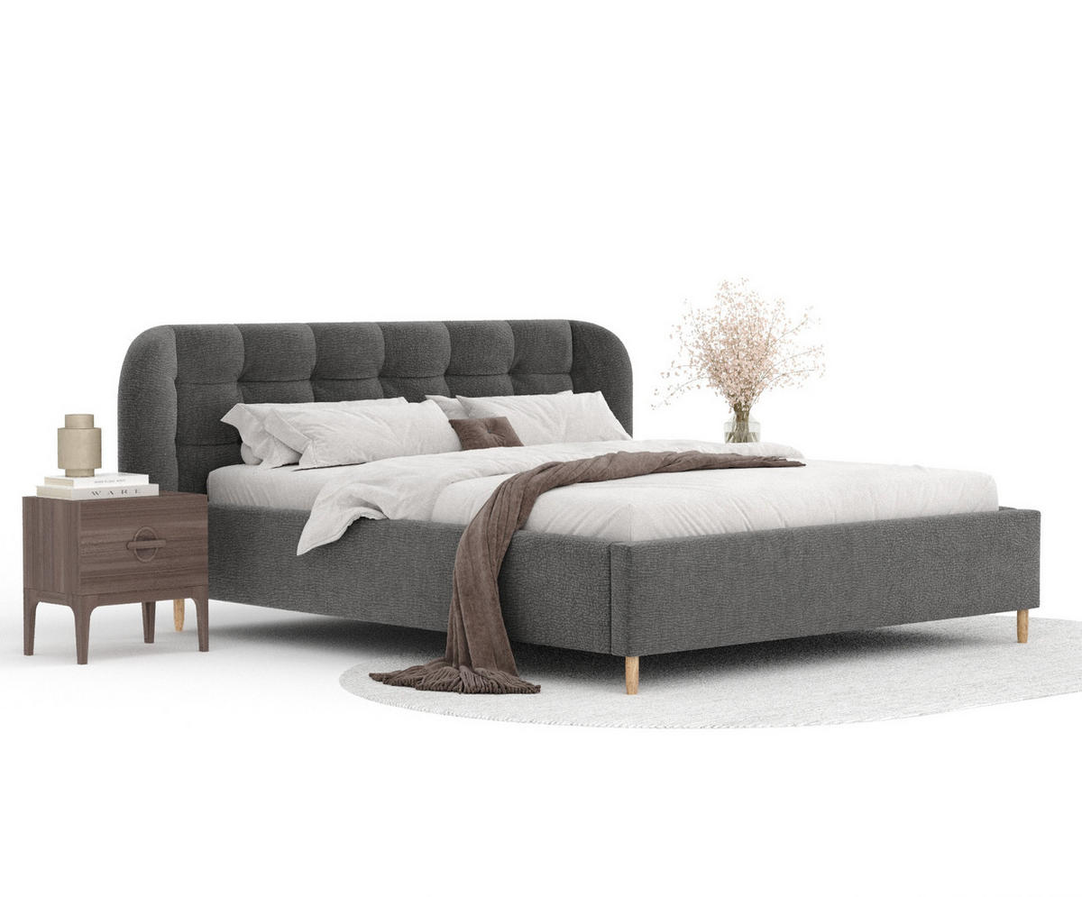 POLSTERBETT Nuno Grau 140/200 cm im Chenille-Stoff - Naturfarben/Grau, Holz/Holzwerkstoff (140/200cm) - Maison de Reve