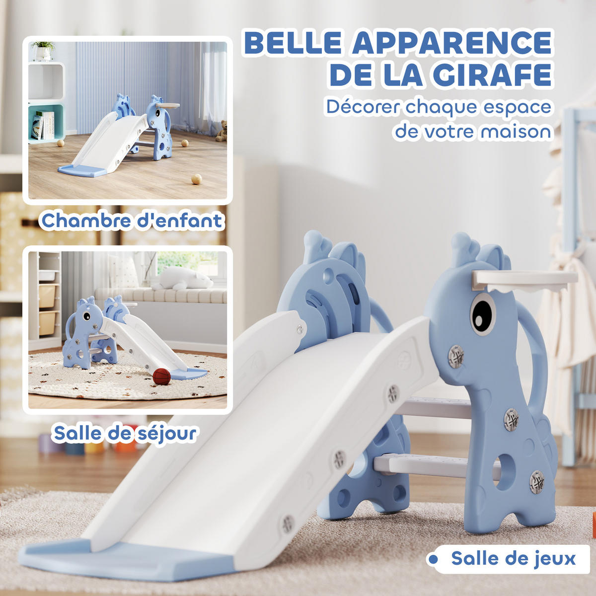 KINDERRUTSCHE DE-17982 3-in-1 mit Basketballkorb & Kletterelement Blau - Blau, Kunststoff (51.5/52/106cm) - ComfortXL