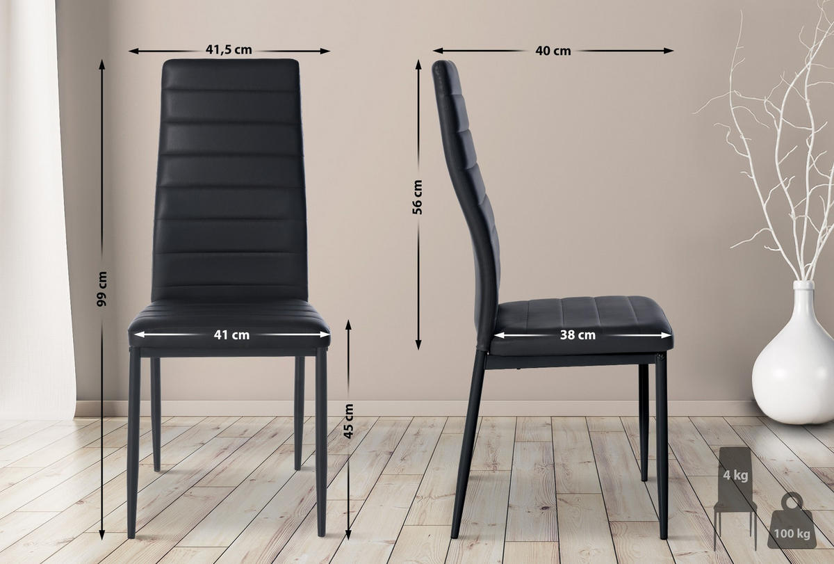 STUHL Lederlook schwarz - Schwarz, Textil/Metall (41.5/99/40cm) - CLP