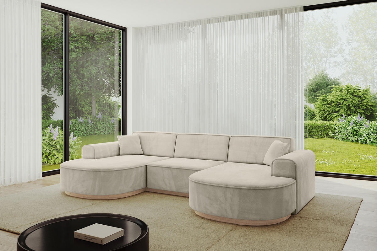 WOHNLANDSCHAFT MARI-U1-v1 - 303x171x83 cm Ecru Velours - Ecru, Holzwerkstoff/Textil (303/83/171cm) - ALTDECOR