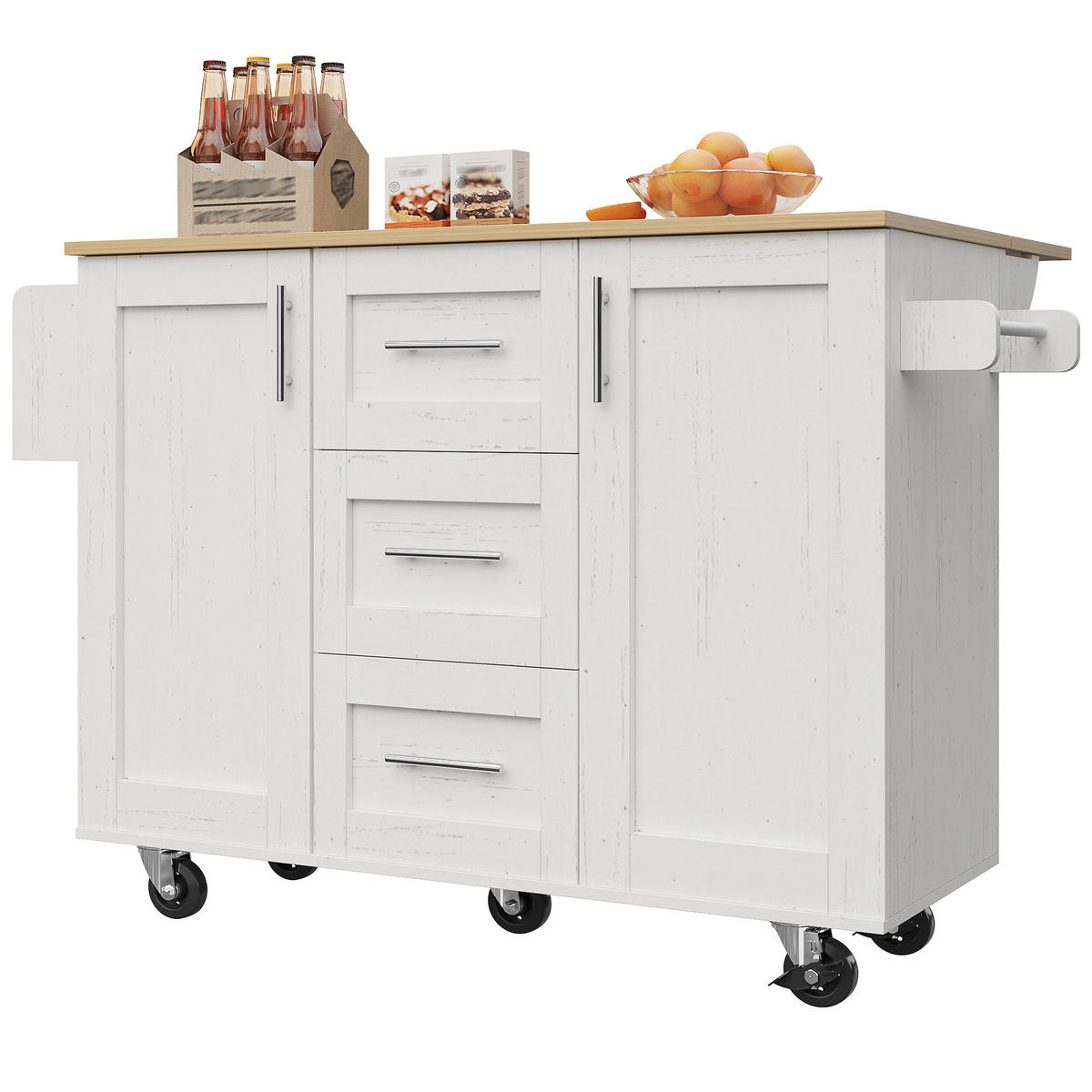 KÜCHENINSEL Weiß Holzoptik mit abnehmbaren Trennwänden - Weiß, Holz (46/86.6/135cm) - SHOPENTRA