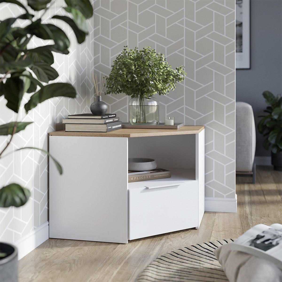 NÍZKÝ NÁBYTEK POD TELEVIZI Wido Bílá/Sonoma - bílá, kompozitní dřevo (68/50/68cm) - Vicco