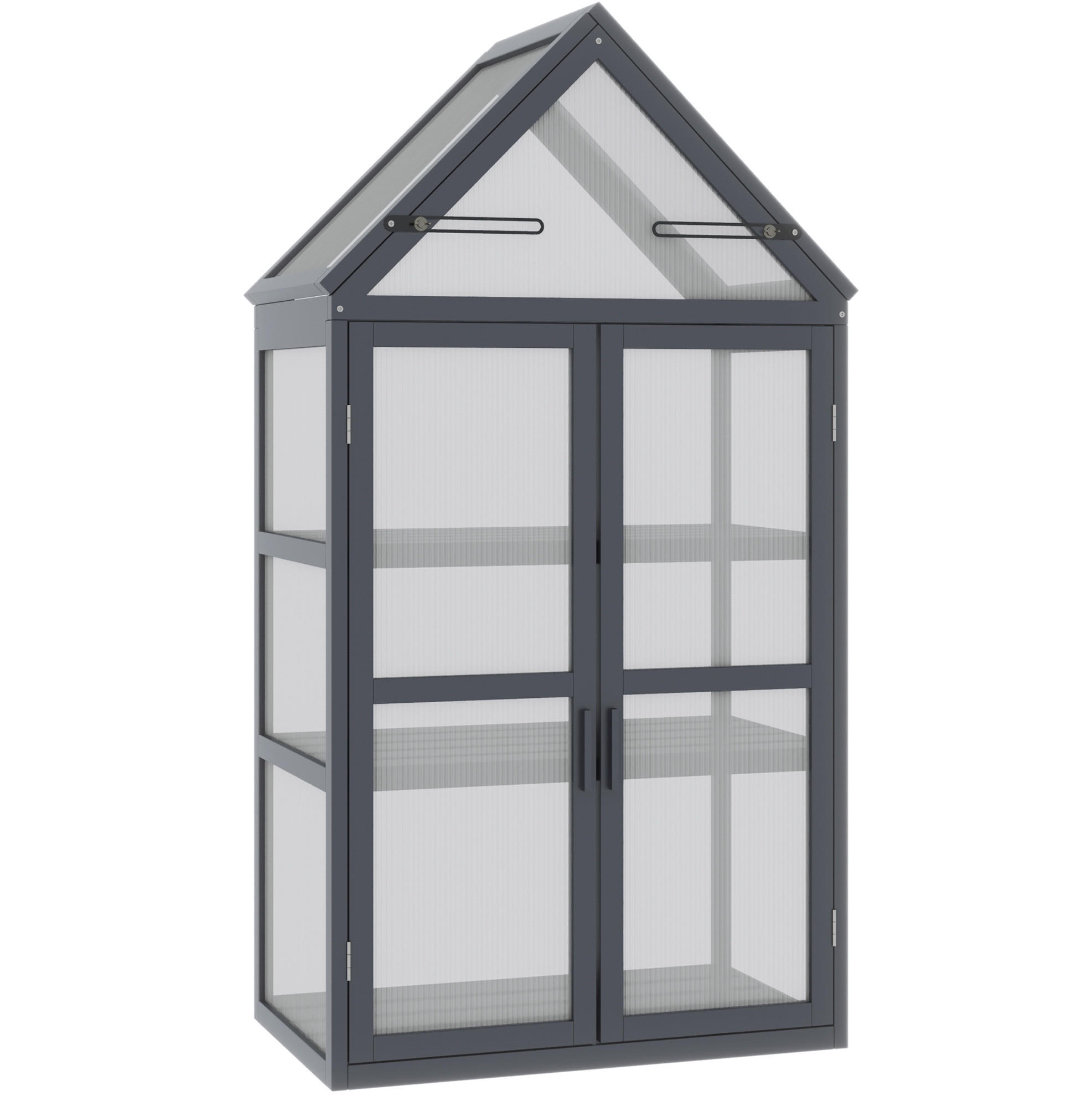 GEWÄCHSHAUS 70.5/132/42 cm Grau aus Holz mit 3 Regalböden - Grau, Holz (42/132/70.5cm) - OKMYHOME