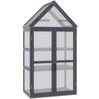 GEWÄCHSHAUS 70.5/132/42 cm Grau aus Holz mit 3 Regalböden - Grau, Holz (42/132/70.5cm) - OKMYHOME