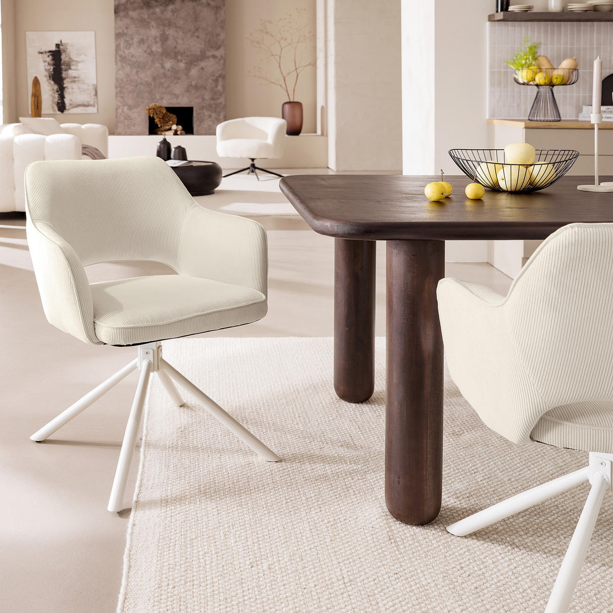 DREHBARER ARMLEHNENSTUHL - Cord / Metall - Weiß, Textil/Metall (61/85/61cm) - home24