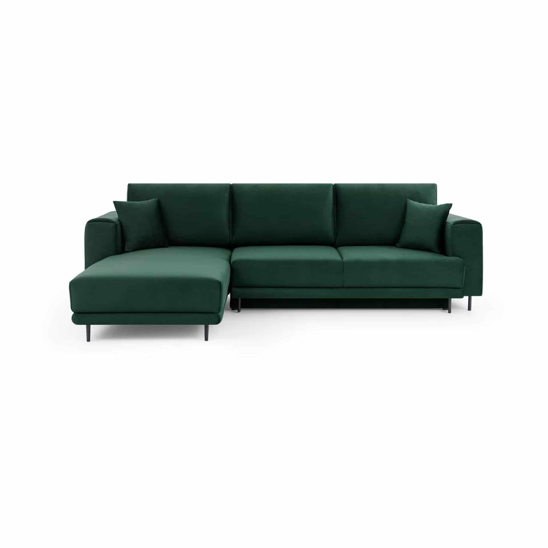ECKSOFA mit Schlaffunktion und Bettkasten, Loco-Stoff - Dunkelgrün/Schwarz, Textil/Metall (289/190cm) - Eltap