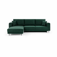 ECKSOFA mit Schlaffunktion und Bettkasten, Loco-Stoff - Dunkelgrün/Schwarz, Textil/Metall (289/190cm) - Eltap