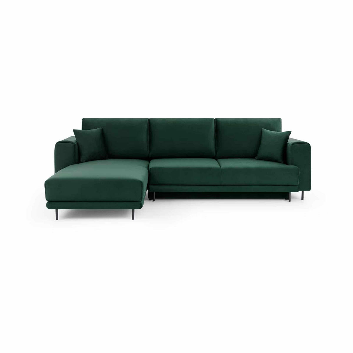 ECKSOFA mit Schlaffunktion und Bettkasten, Loco-Stoff - Dunkelgrün/Schwarz, Textil/Metall (289/190cm) - Eltap
