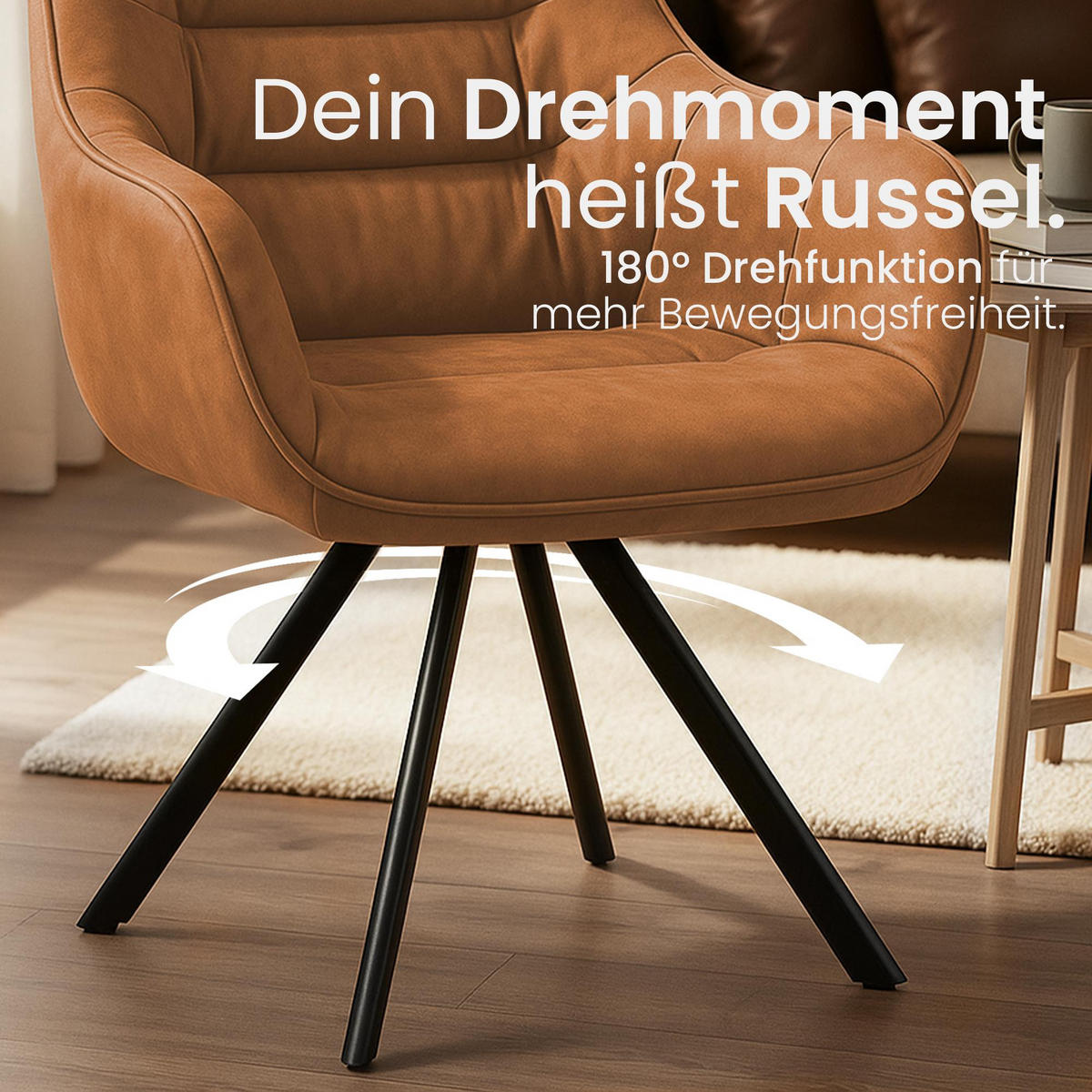 ARMLEHNENSTUHL Vintage Stoff hellbraun - Hellbraun/Schwarz, Textil/Metall (57/90/63cm) - CLP