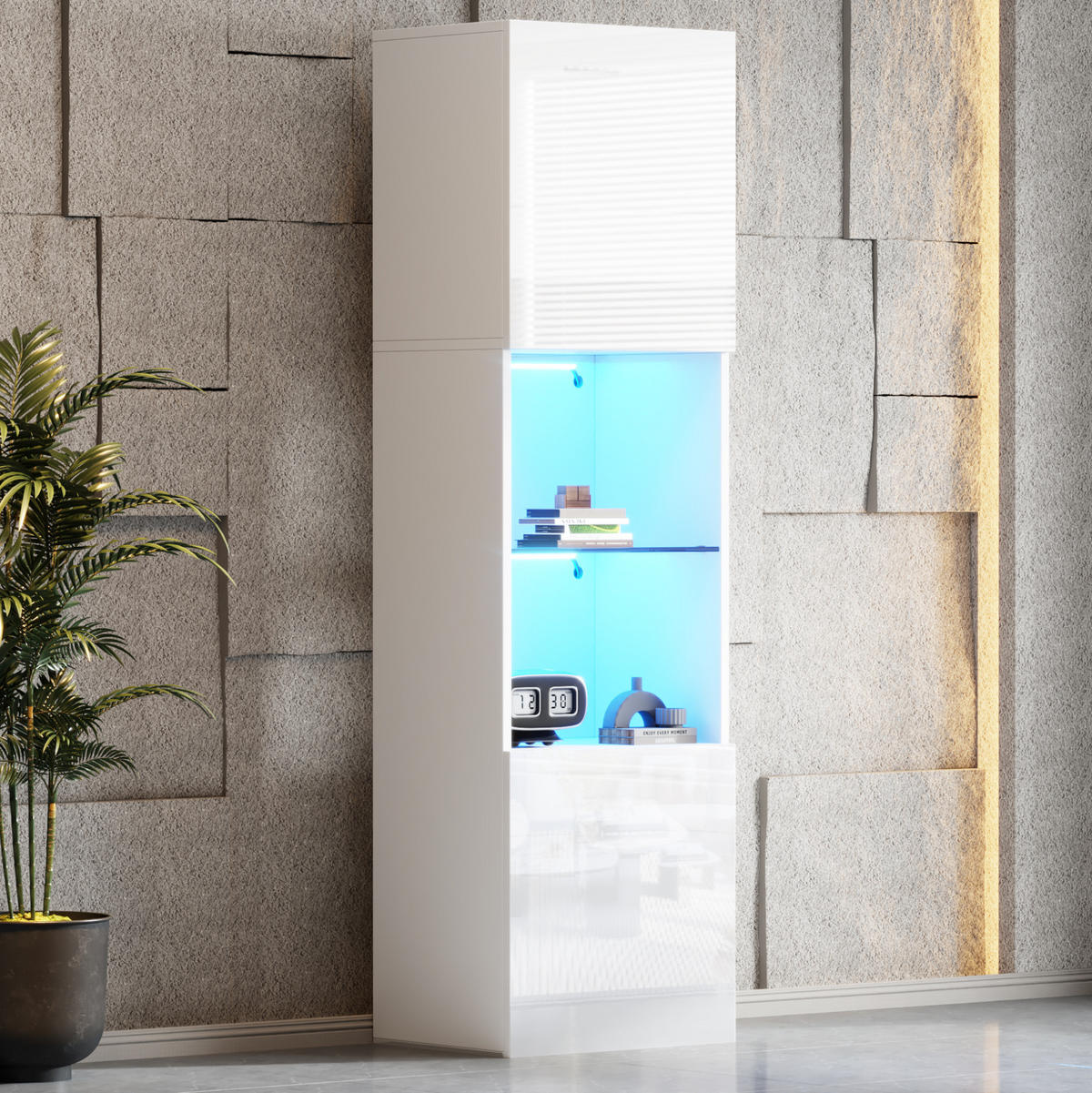 VITRINE 45/35/160 cm Weiß aus Spanplatte mit LED-Beleuchtung - Weiß, Holzwerkstoff (35/160/45cm) - OKMYHOME