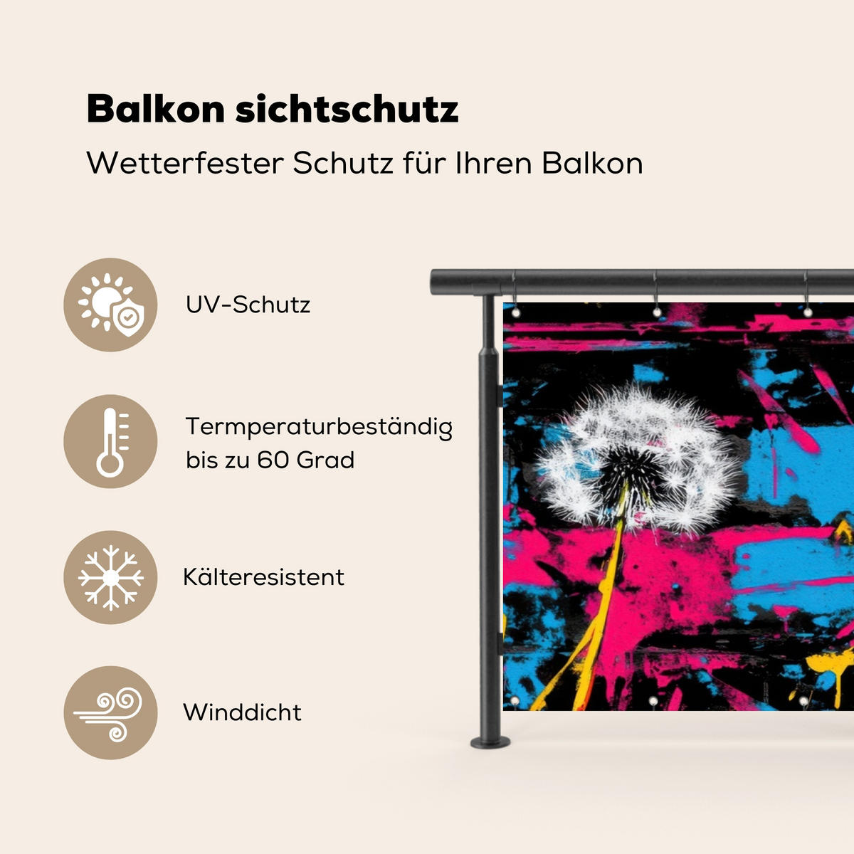 BALKON-SICHTSCHUTZ Straßenkunst - Bunt - Wand - Schwarz, Kunststoff (300/100cm) - MuchoWow