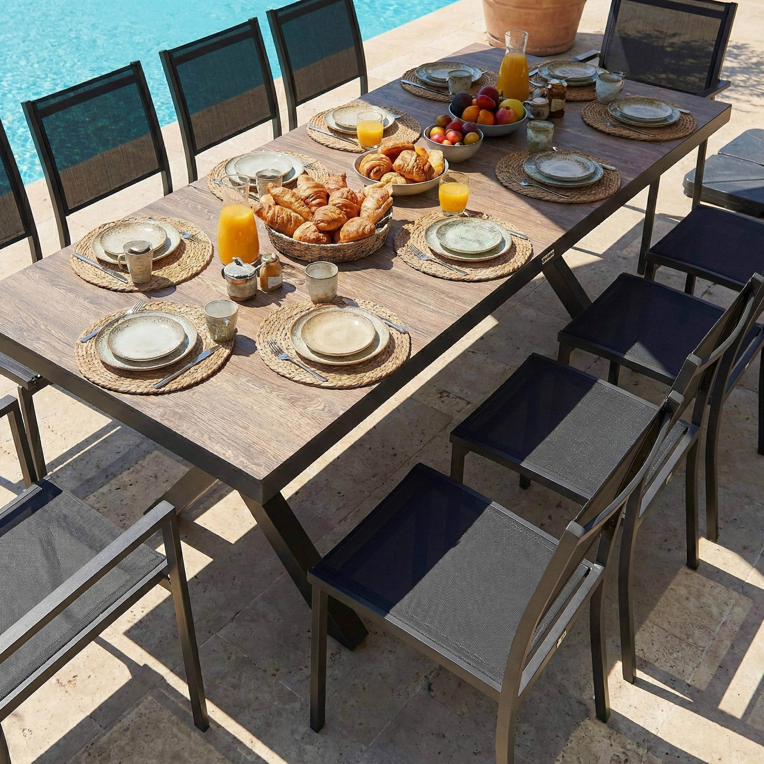 Thumbnail - Oviala Gartenset, Grau, Metall, 1 gartentisch, 10-Sitzer, rechteckig,Rechteckig, Gartenmöbel, Gartenmöbel-Sets