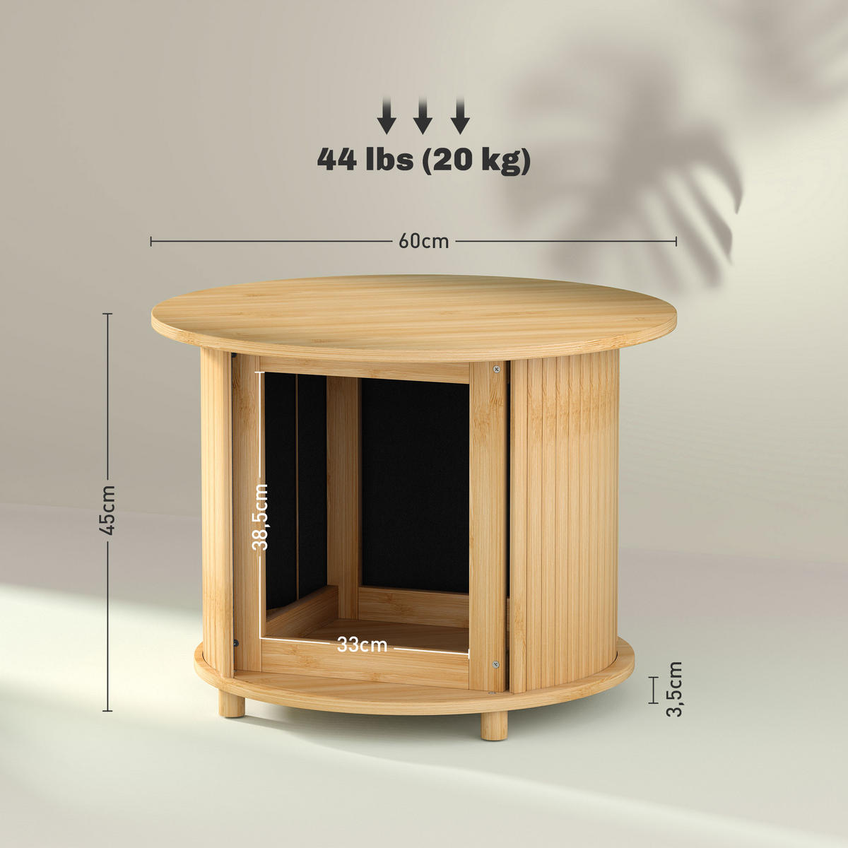 COUCHTISCH mit verstecktem Stauraum und Schiebetür, Natur, Ø60 x 45 cm - Naturfarben, Naturmaterialien (60/60/45cm) - HOMCOM