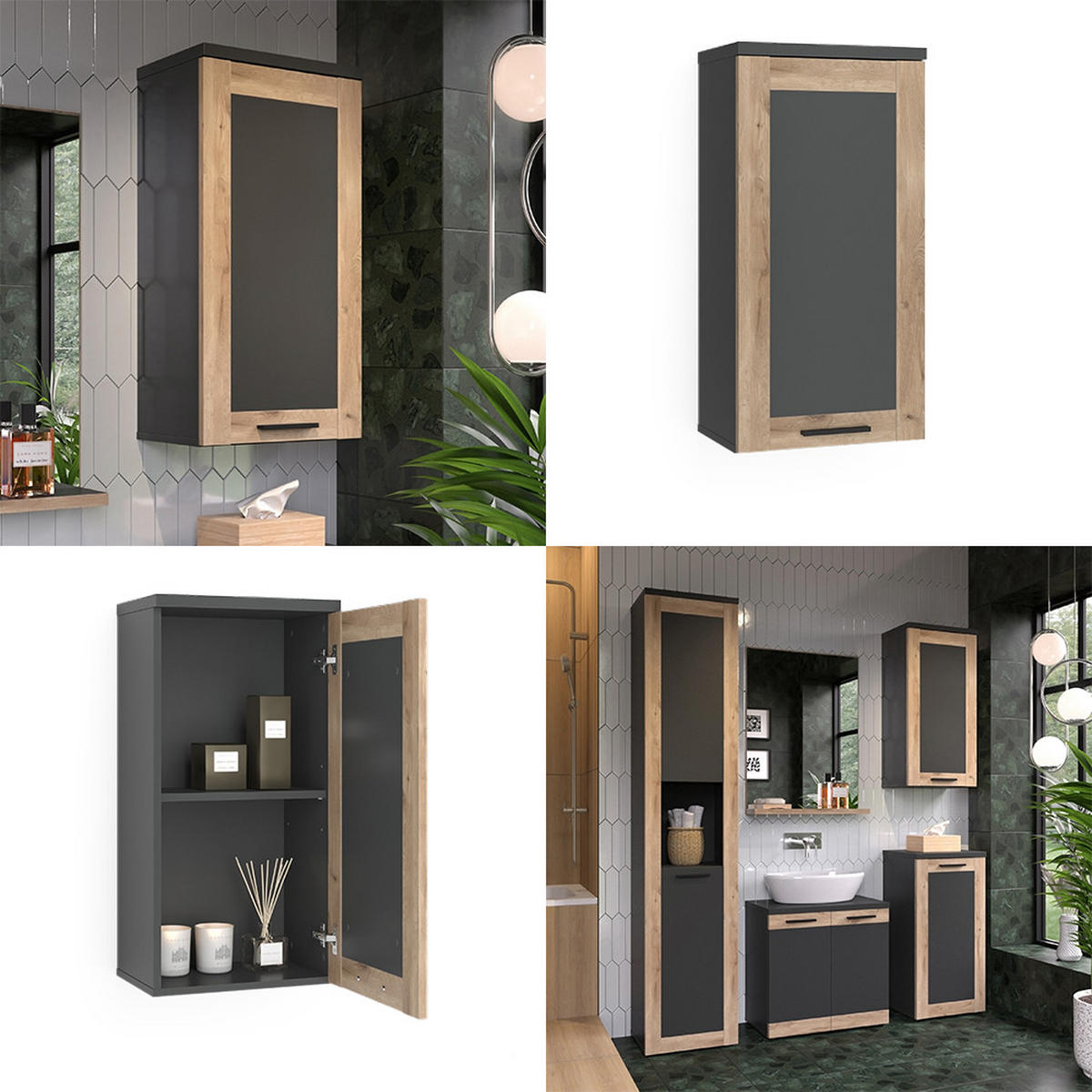 HÄNGESCHRANK Niko Anthrazit/Viking Oak 40.3 x 79.6 cm - Anthrazit, Holzwerkstoff (40.3/79.6/27.9cm) - Vicco