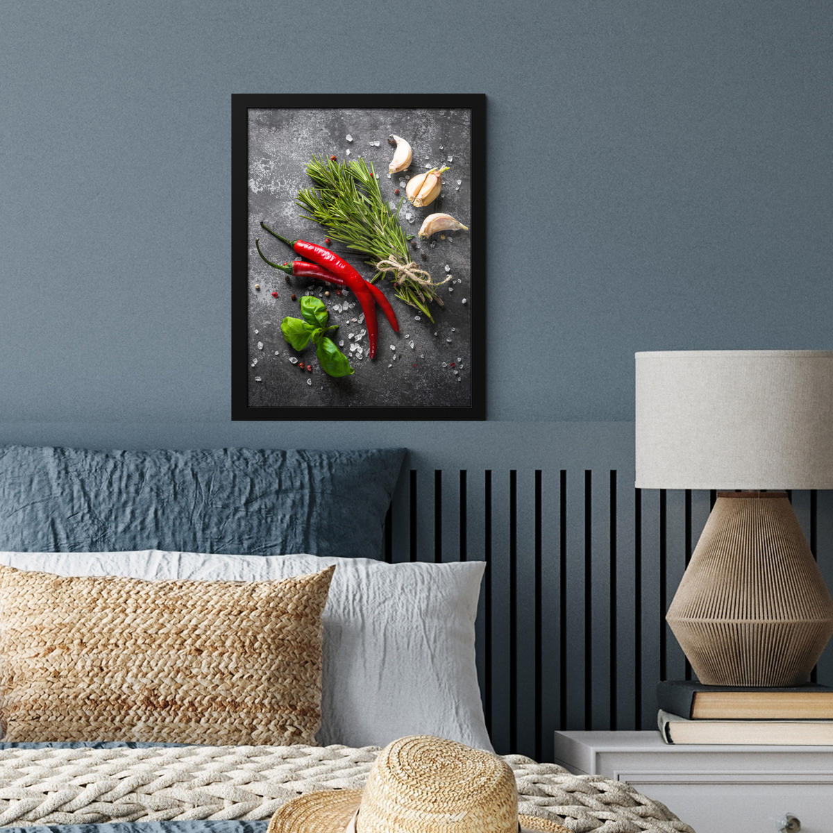 GERAHMTES BILD Pfeffer - Kräuter - Gewürze - Beton 30x40 cm - Dunkelgrau, Papier (30/40cm) - MuchoWow