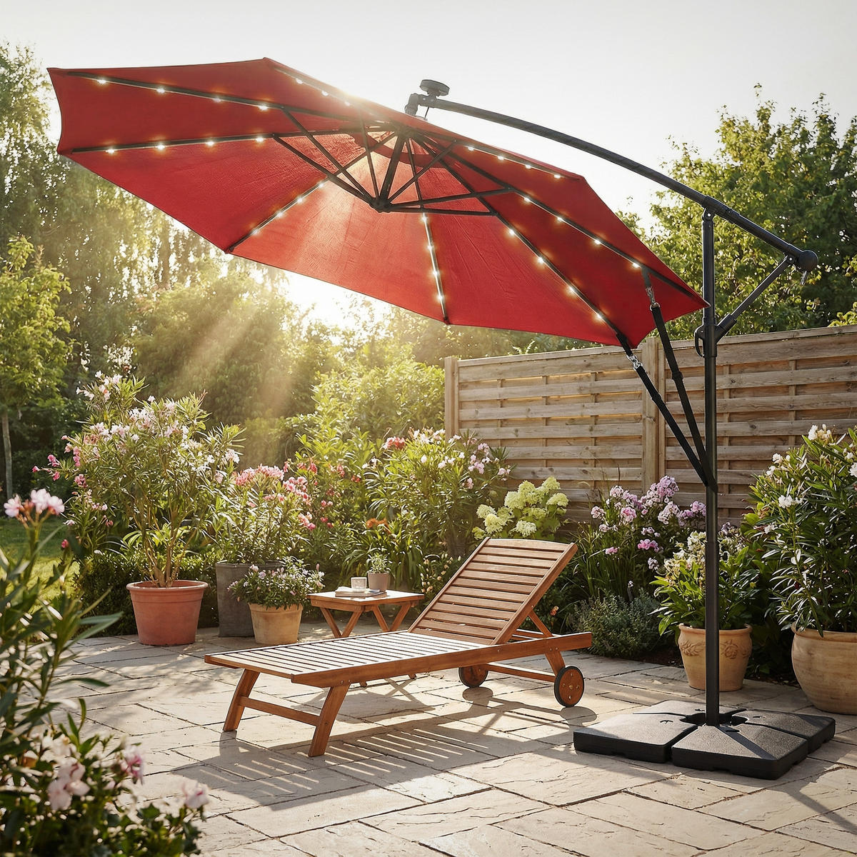 AMPELSCHIRM Ø 300 cm in Rot aus Aluminium mit LED-Solar - Rot, Metall (300/300cm) - ML-DESIGN