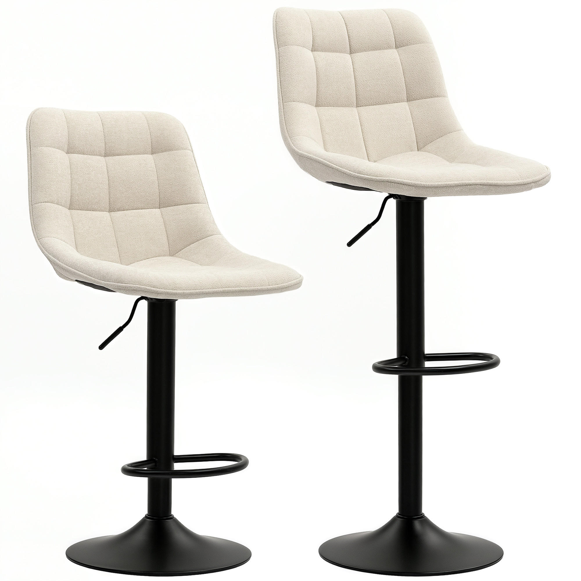 BARHOCKER 2er-Set, Gepolstert Barstuhl mit Lehne, Chenille-Optik Beige - Beige/Schwarz, Kunststoff/Textil (47/117/53cm) - HOMCOM
