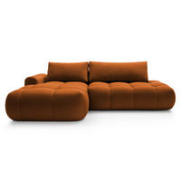 ECKSOFA Ombo Kupferbraun Velours 280 cm - Schwarz/Kupferfarben, Kunststoff/Textil (284/167cm) - Selsey