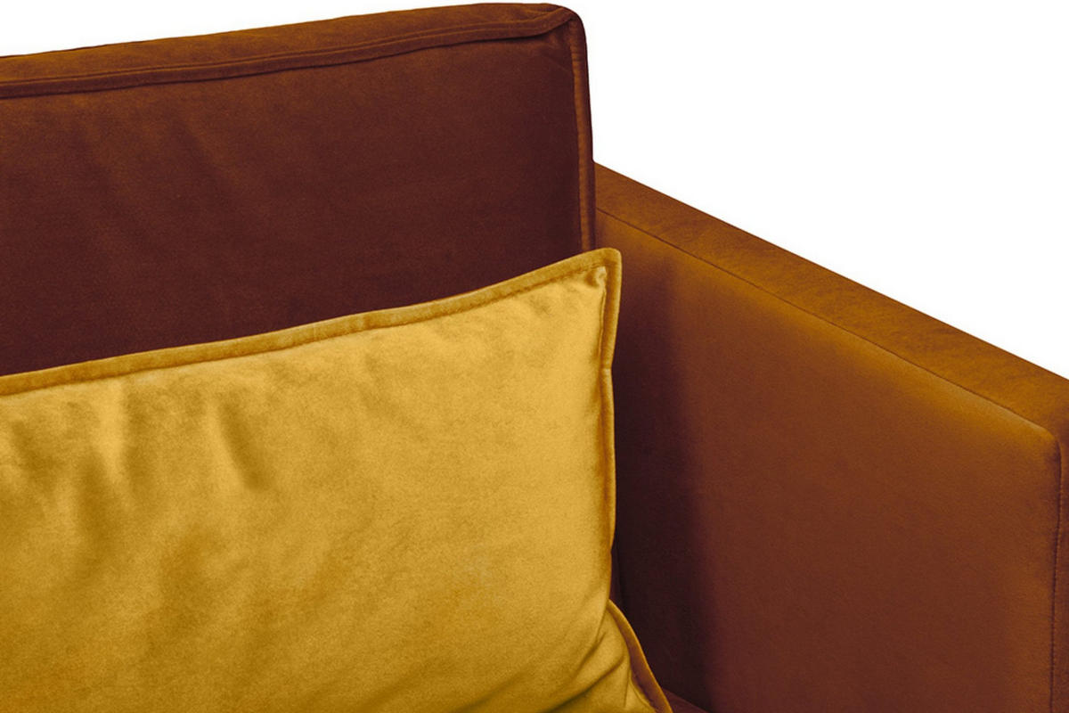 3-SITZER-SOFA GANZO 2 Kissen inklusive, Velours-Stoff, orange - Schwarz/Orange, Textil/Metall (193/84/92cm) - KONSIMO®