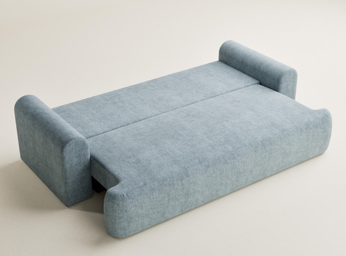 SOFA MIT SCHLAFFUNKTION Toluca Hellblau Chenille-Stoff - Schwarz/Hellblau, Holz/Holzwerkstoff (247/69/104cm) - Maison de Reve