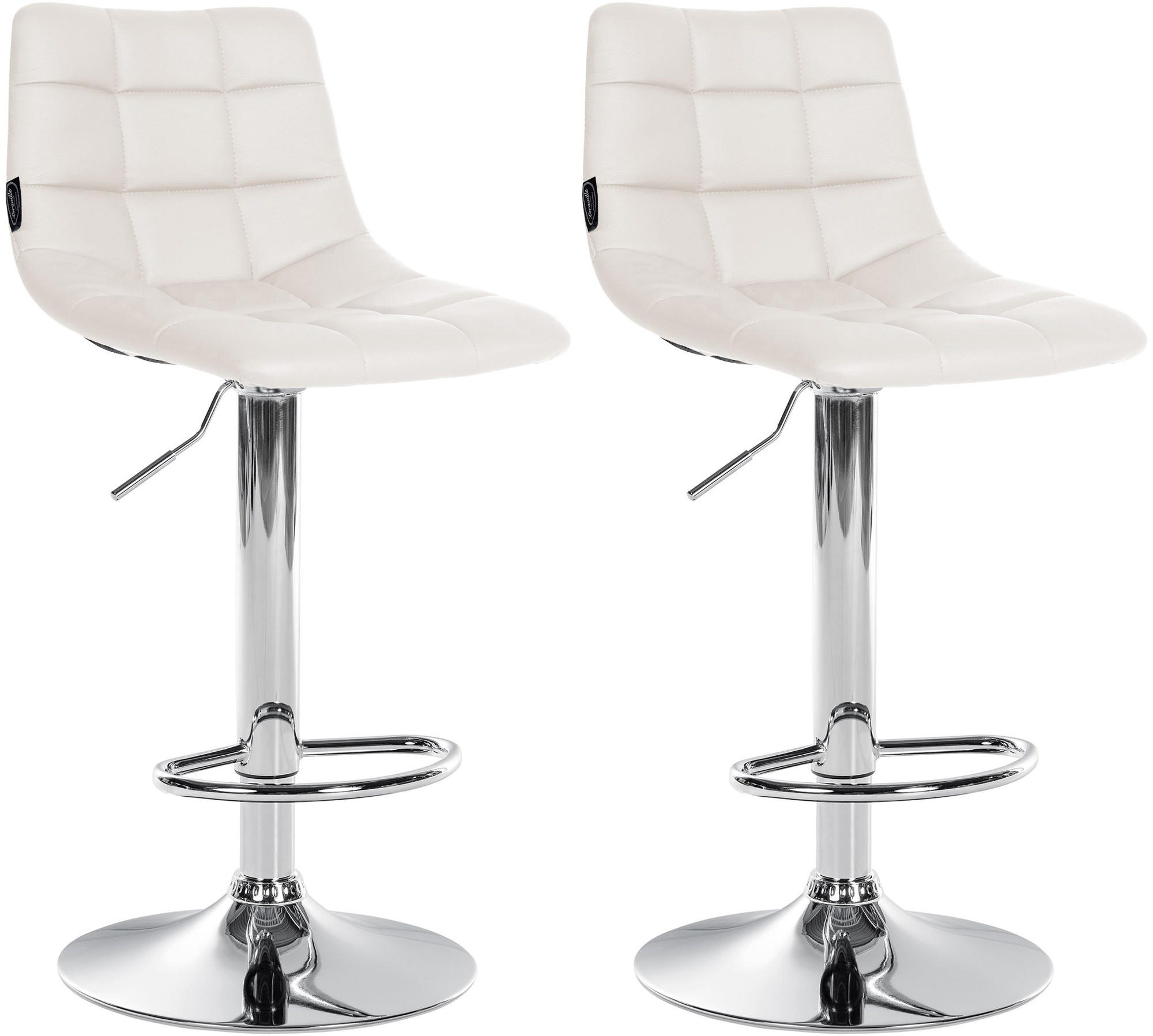BARHOCKER 2er Set Lederlook weiß - Chromfarben/Weiß, Textil/Metall (43/87/46.5cm) - CLP