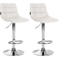 BARHOCKER 2er Set Lederlook weiß - Chromfarben/Weiß, Textil/Metall (43/87/46.5cm) - CLP