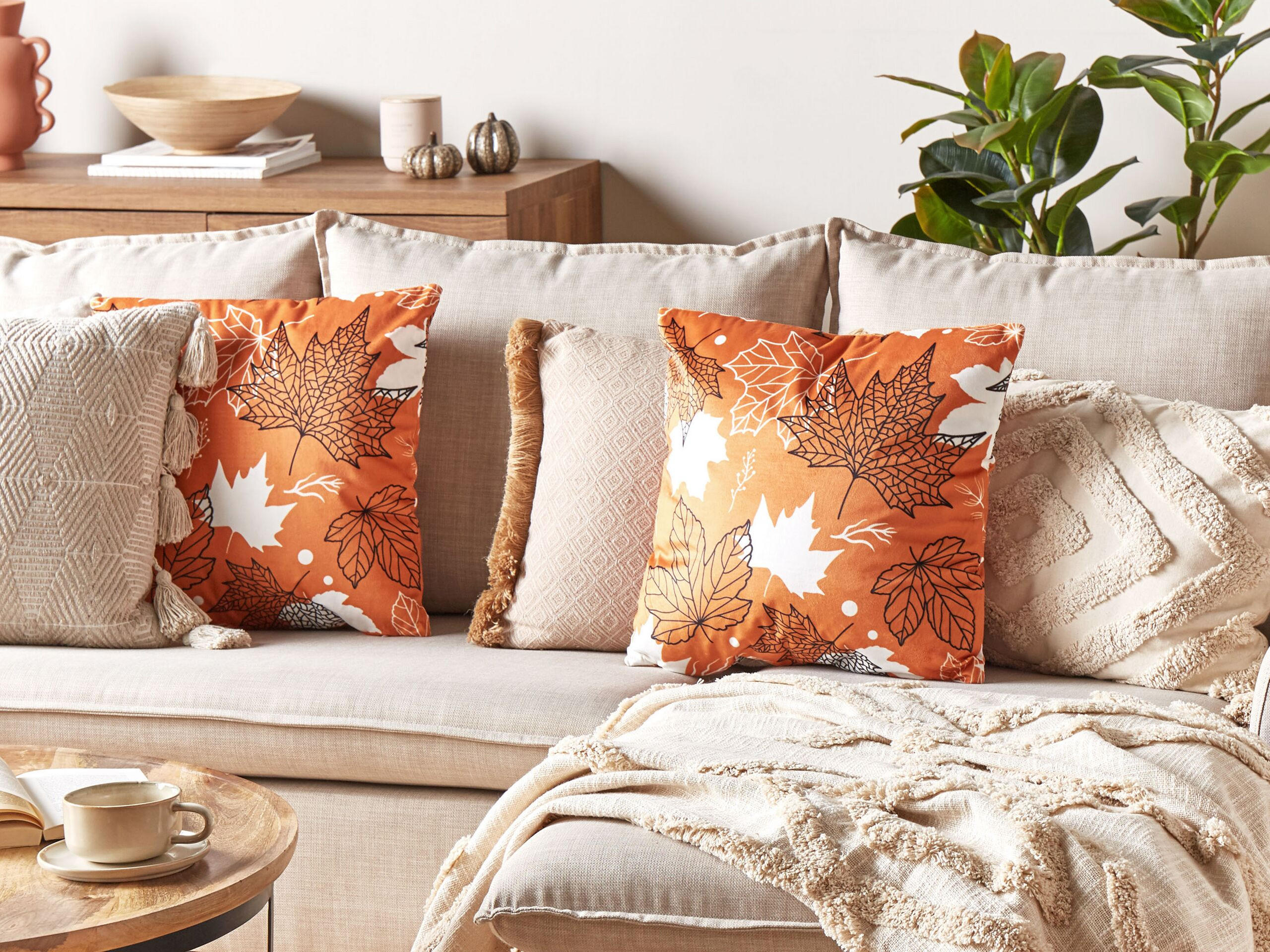 DEKOKISSEN 2er-Set Orange 45/45 cm Poinsettia - Orange, Textil (45/45cm) - Beliani