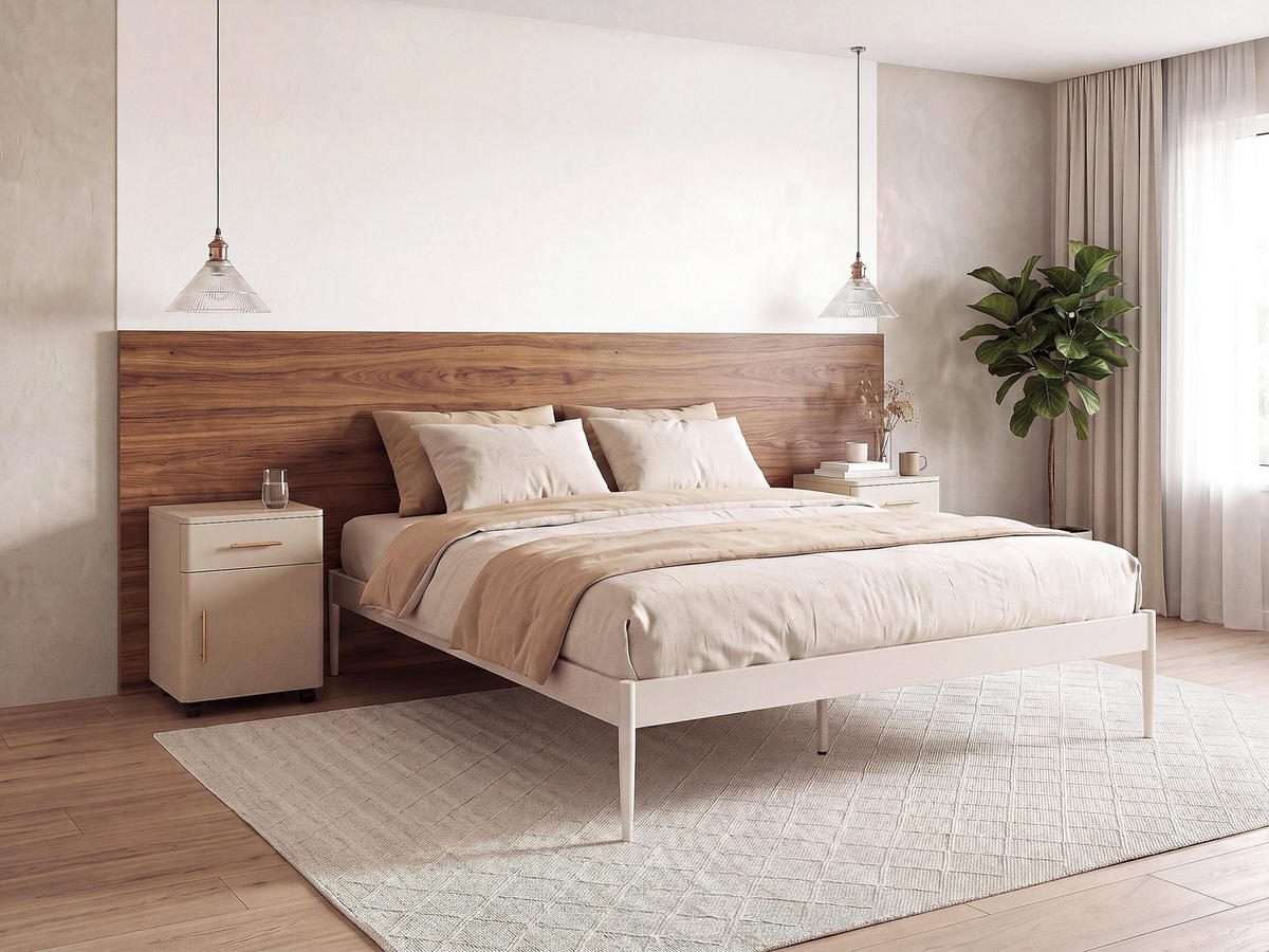 BETT mit Lattenrost 160/200 Stahl Hellbeige Vaurs - Beige, Metall (160/200cm) - Beliani