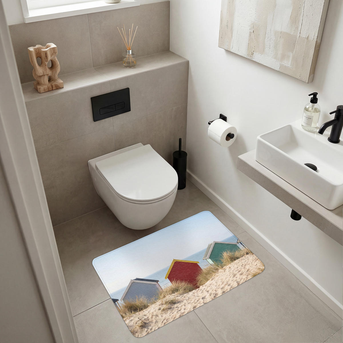 KOUPELNOVÁ PŘEDLOŽKA Pláž - Chaty - Barevné - Duny 90x60 cm - různobarevná, textil/plast (90/60cm) - OnlyWow