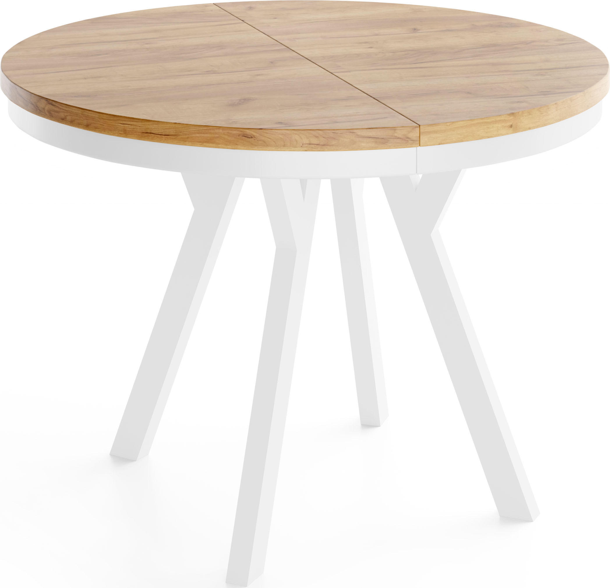 ESSTISCH Vero Neo Weiß rund ausziehbar verlängerbar, Eiche Braun 90-190/90/77 cm - Eiche Wotan/Weiß, Holz/Holzwerkstoff (90/90/77cm) - WFL GROUP