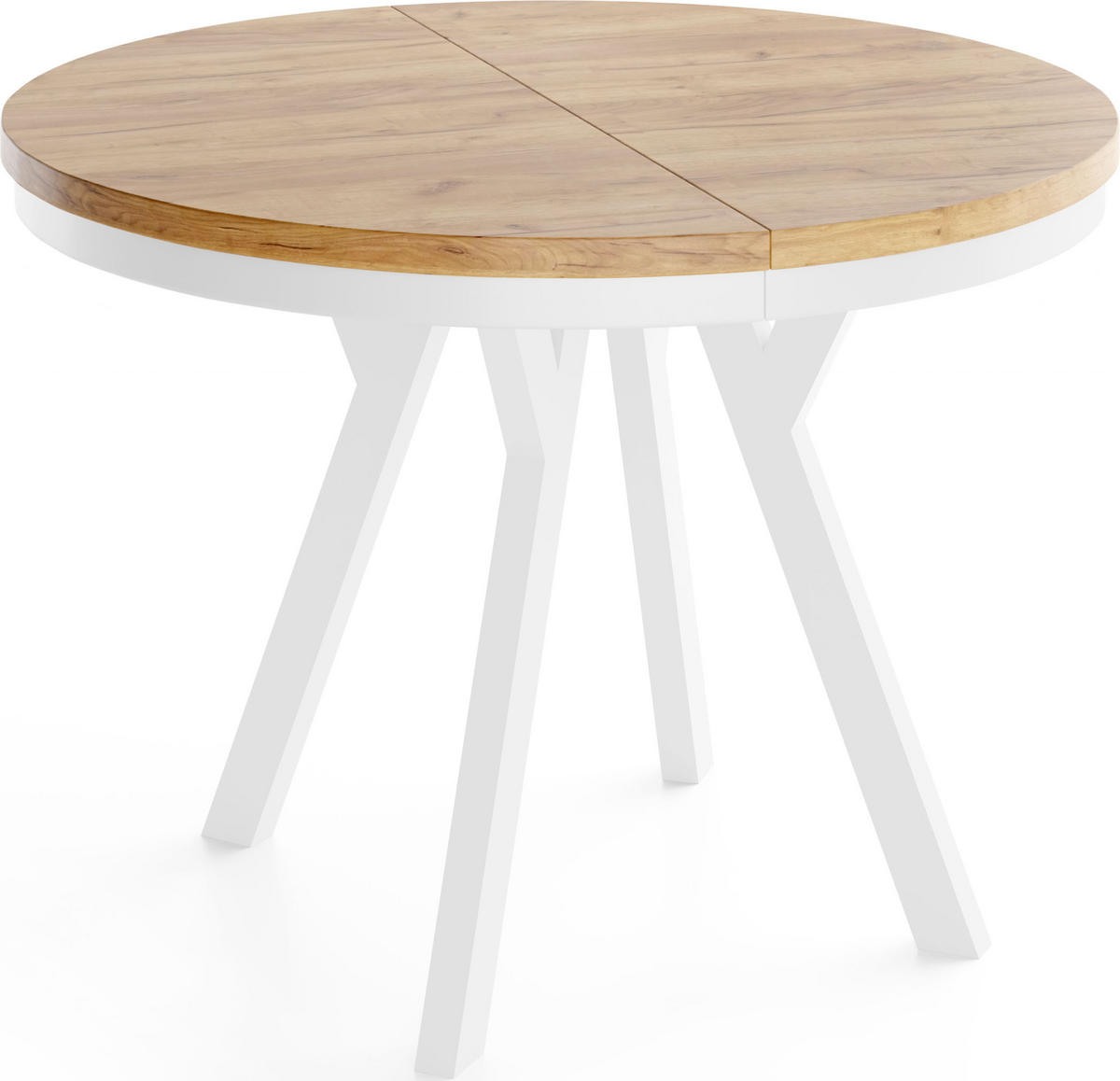 ESSTISCH Vero Neo Weiß rund ausziehbar verlängerbar, Eiche Braun 90-190/90/77 cm - Eiche Wotan/Weiß, Holz/Holzwerkstoff (90/90/77cm) - WFL GROUP