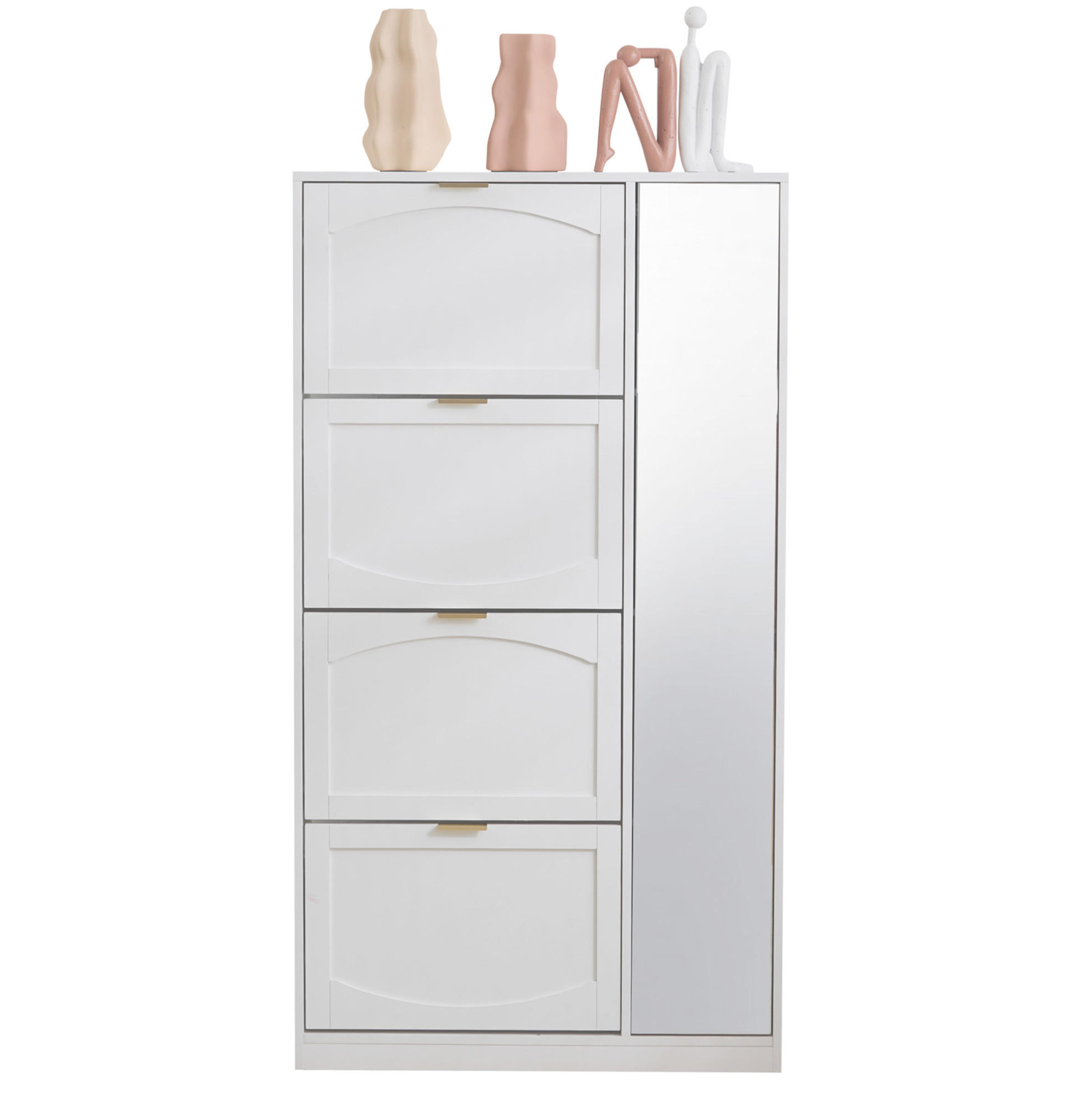 SCHUHSCHRANK 80/24/147 cm mit 4 Klappen und Spiegel in Weiß - Weiß, Holzwerkstoff (80/147/24cm) - BEAOK