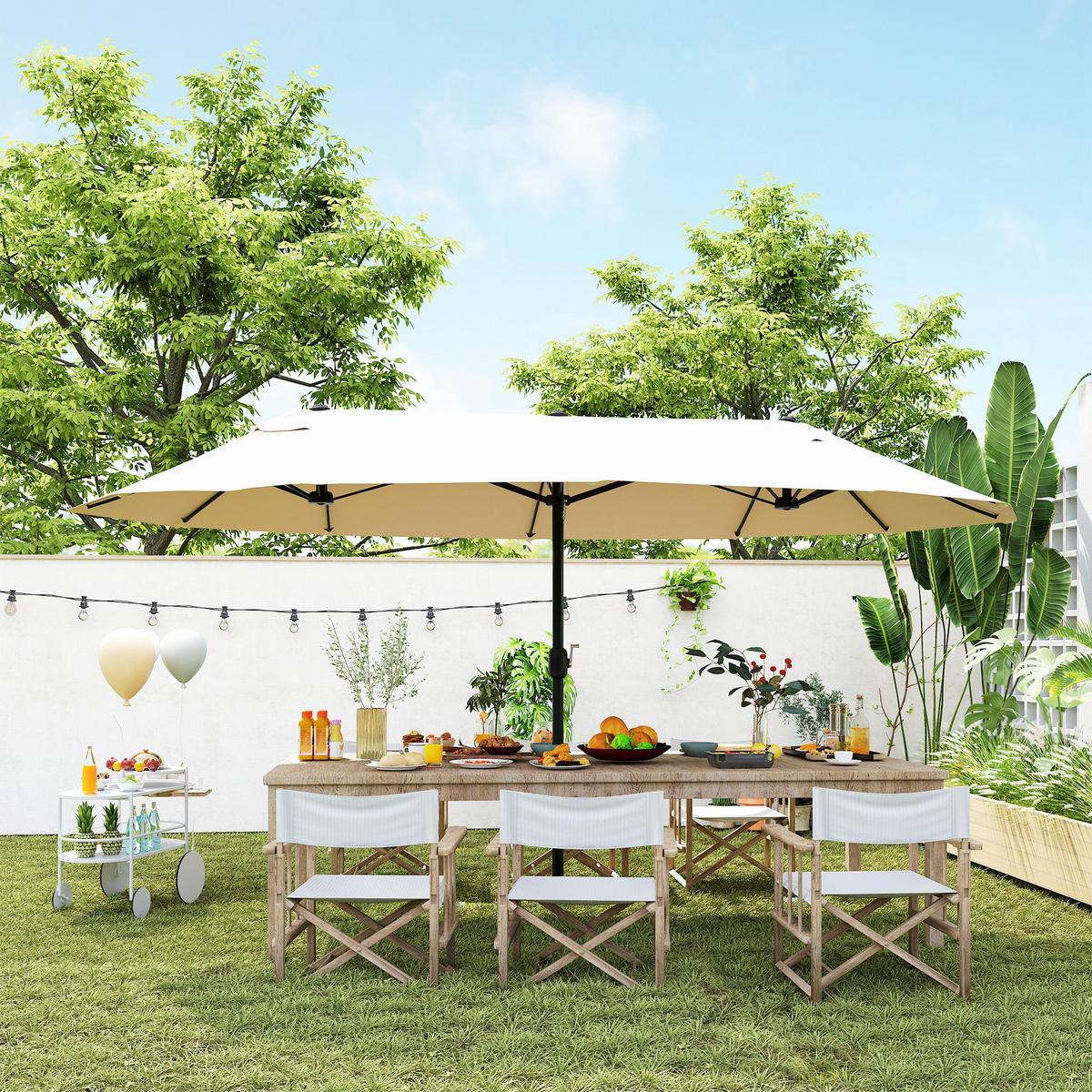 SONNENSCHIRM DE-11356 rechteckig, mit Kurbel, Stahl Creme - Creme, Metall (265/455cm) - ComfortXL
