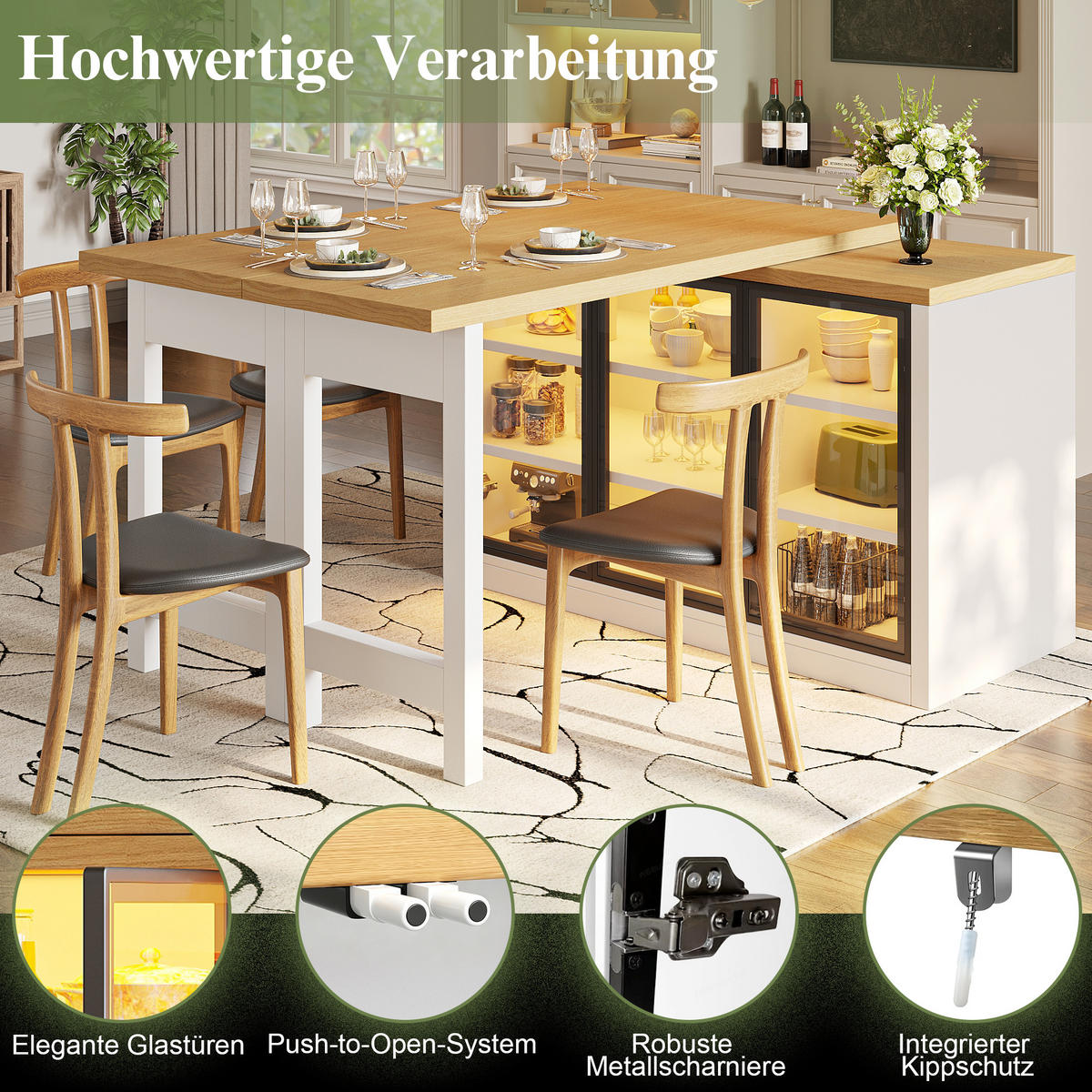 KÜCHENINSEL 360° Drehbar LED Stauraum Weiß - Weiß, Glas (120/72/40cm) - FLIEKS