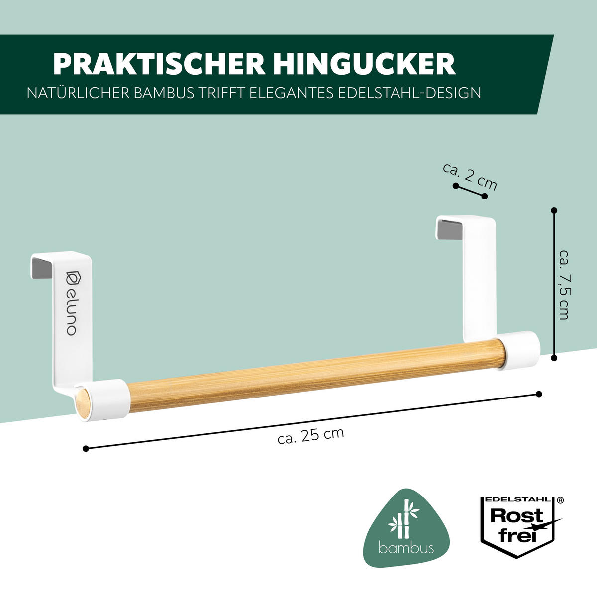 GESCHIRRHANDTUCHHALTER, weiß, Bambus - Weiß, Metall (25/7.5/6cm) - eluno