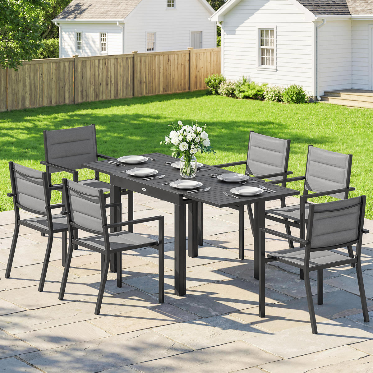 GARTENTISCHGRUPPE DE-18117 ausziehbar 90-180 cm, Aluminium/Textilene Grau - Grau, Metall - ComfortXL