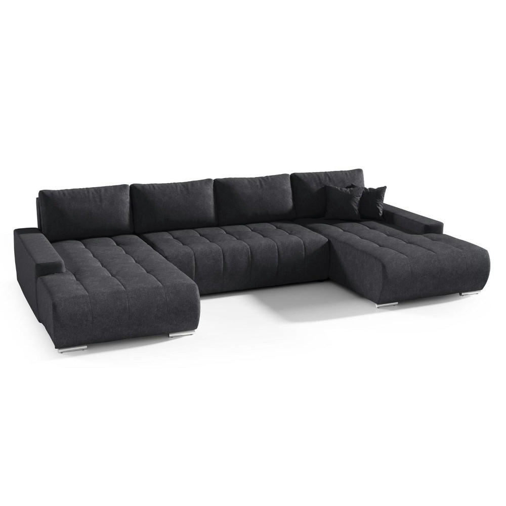 WOHNLANDSCHAFT Draco U Anthrazit - Anthrazit/Silberfarben, Textil/Metall (350/85/185cm) - Beautysofa