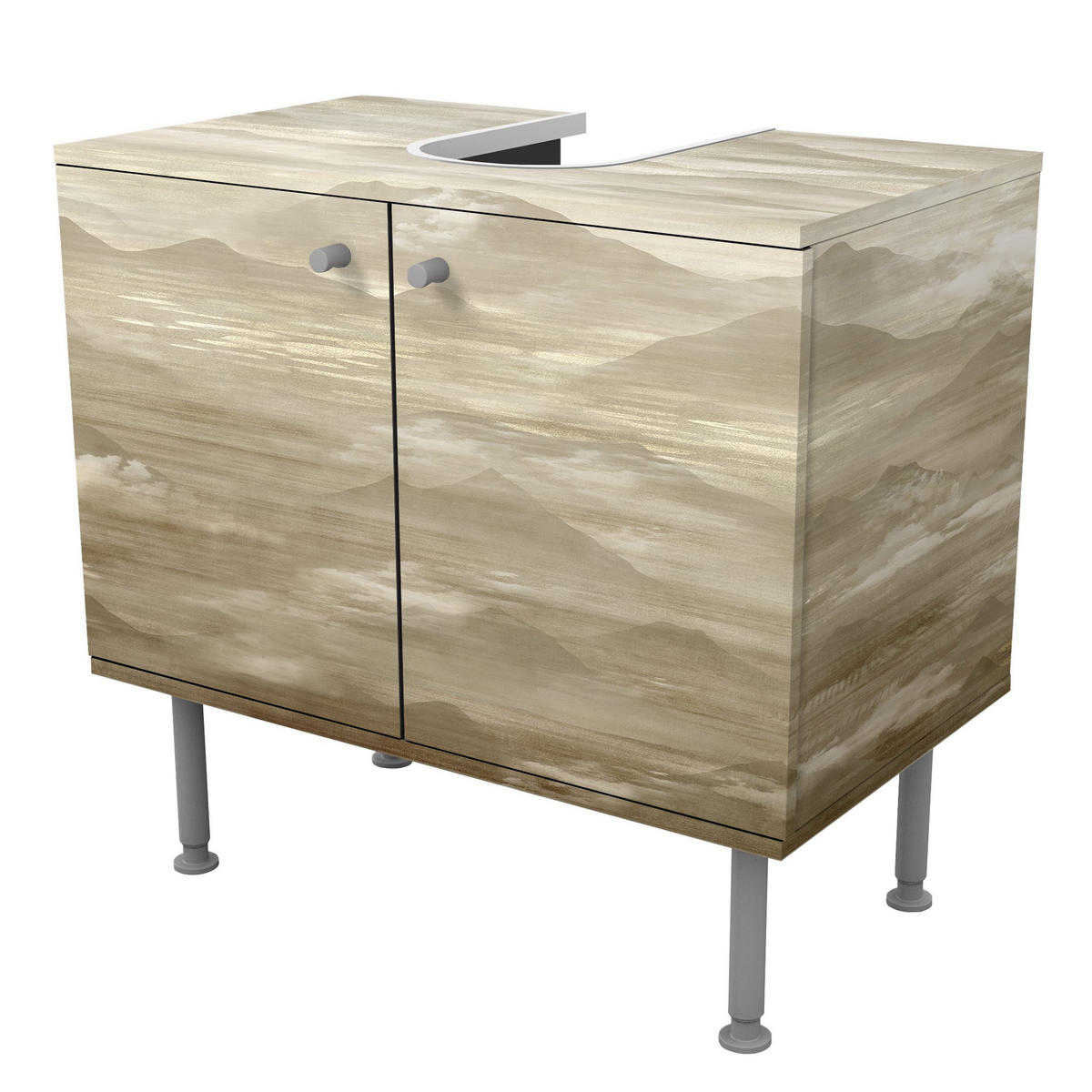 WASCHBECKENUNTERSCHRANK Bergkette im Wolkendach 60/55/35 cm - Beige, Holzwerkstoff (60/55/35cm) - Bilderwelten