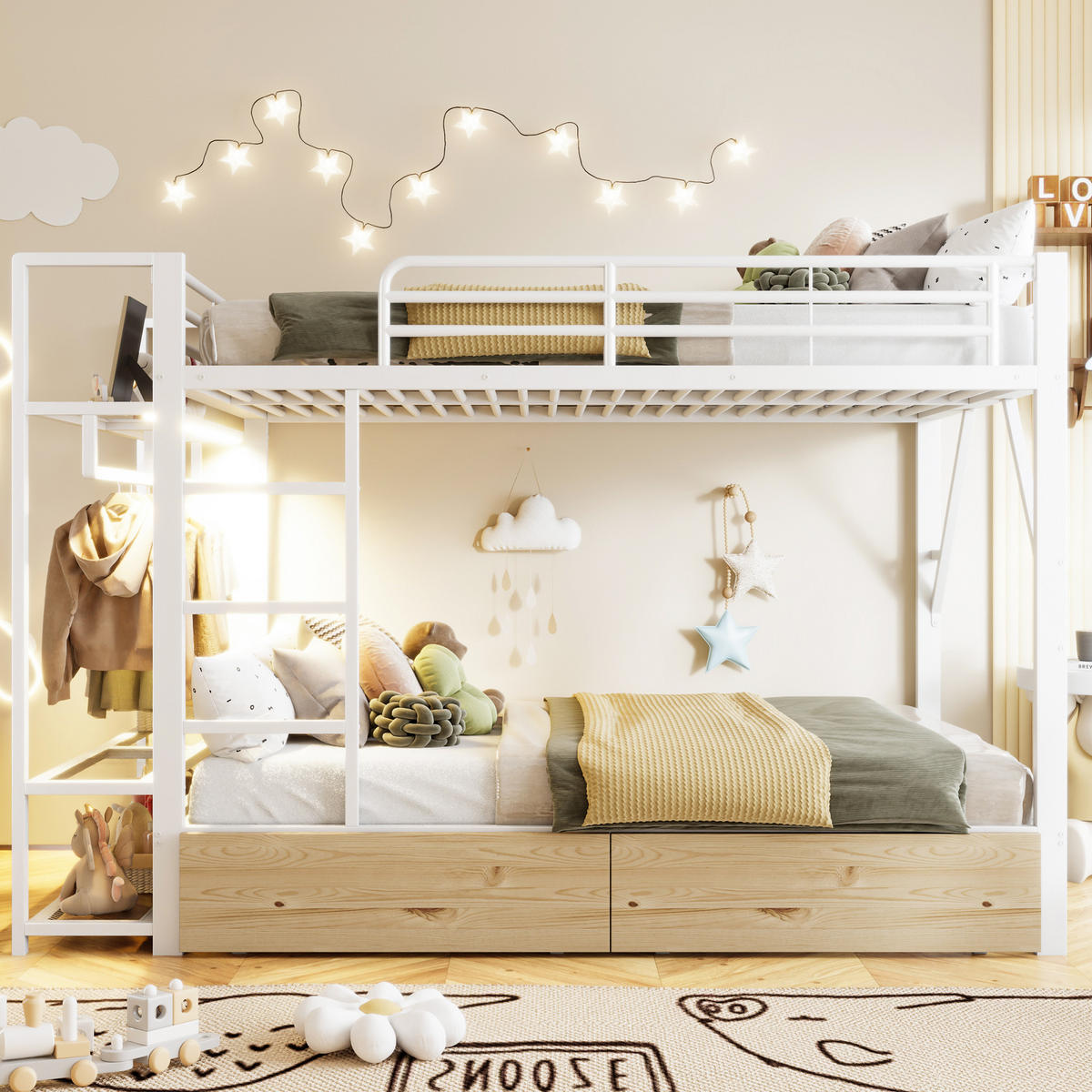 HOCHBETT 140x200 cm LED Stauraum weiß - Weiß, Metall (140/200cm) - LEBENLANG