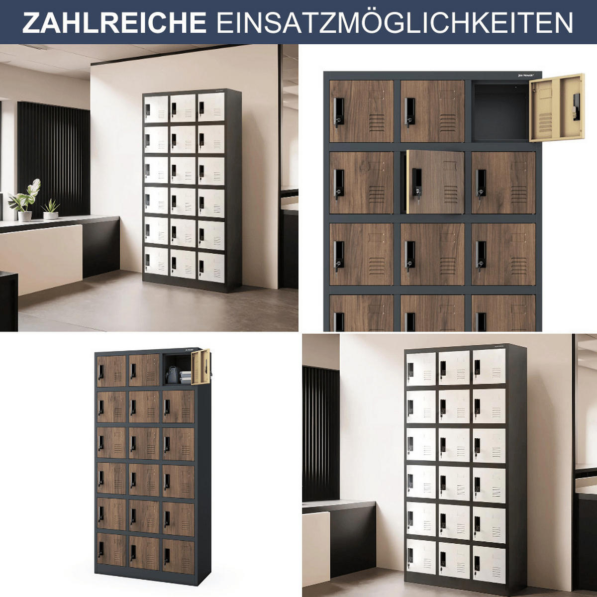 SCHLIESSFACHSCHRANK Spind BERN 18 Fächer185x90x40cm Anthrazit-Nussbaum - Anthrazit, Metall (90/185/40cm) - DELUKE