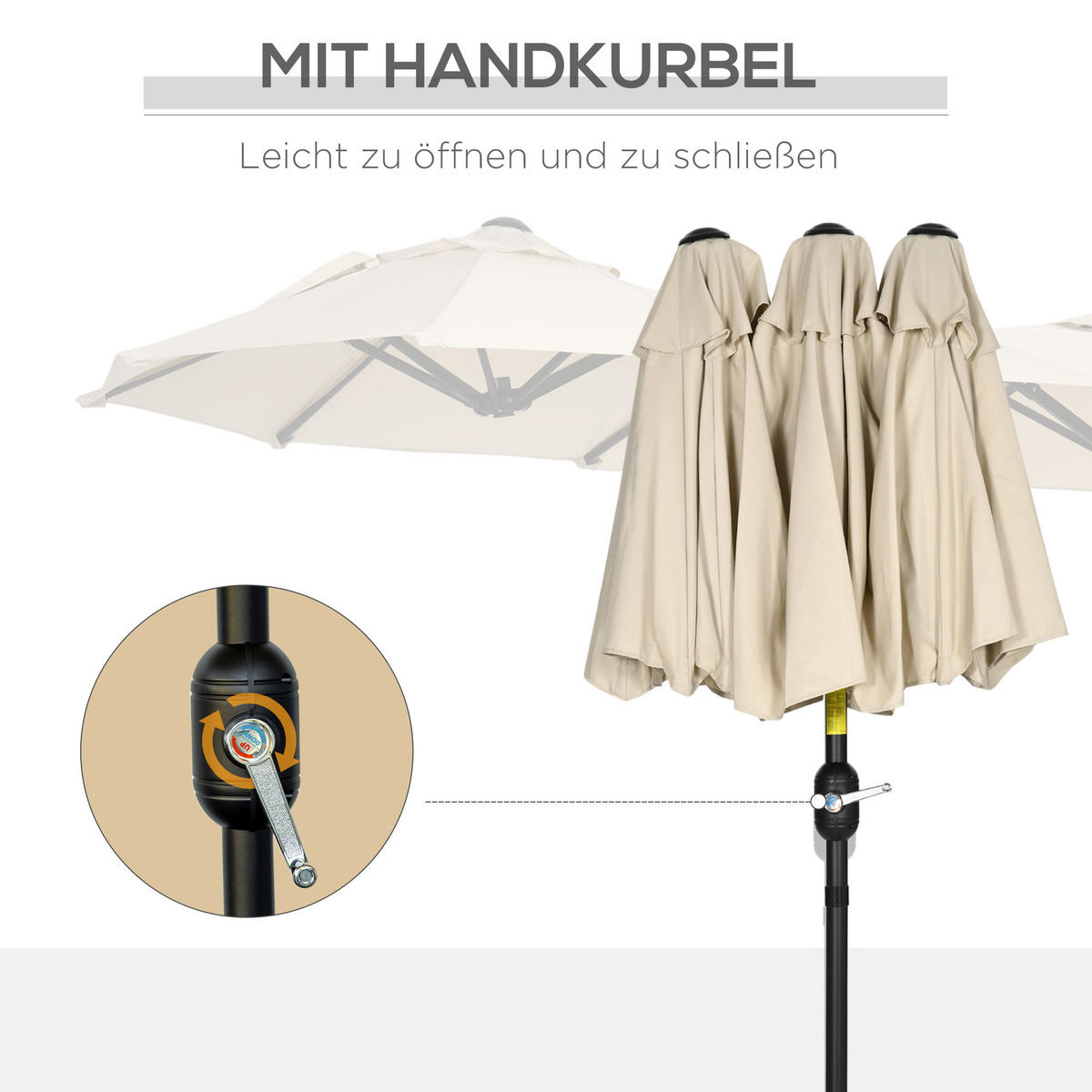 SONNENSCHIRM, Polyester, Stahl, Khaki - Braun, Metall (147/285cm) - Outsunny