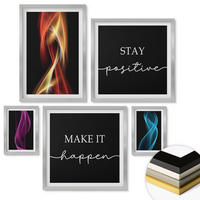 WANDBILDER 5er Set - 50x50 cm & 20x30 cm & 40x60 cm Silberner Rahmen - Blumen Marmor weiß schwarz - Silberfarben, Kunststoff (40/60cm) - ArtPrintCave