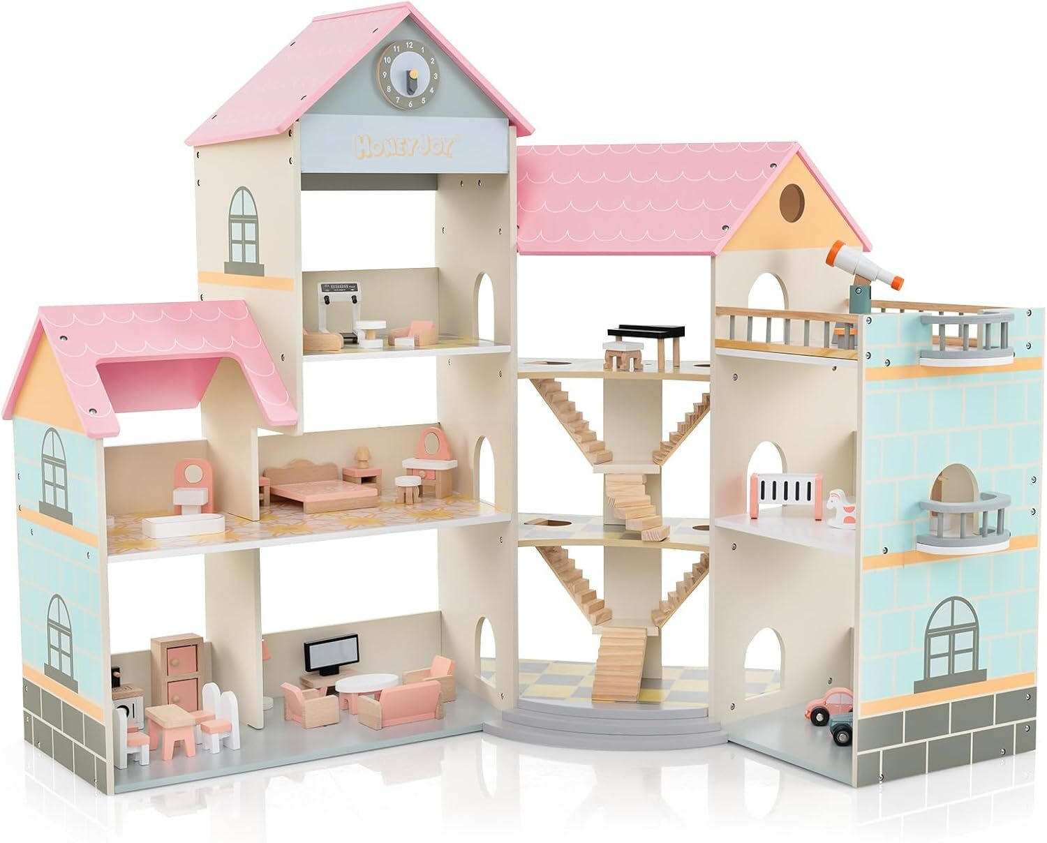 PUPPENHAUS 94cm Rosa - Pink, Holz (32/94/87cm) - COSTWAY